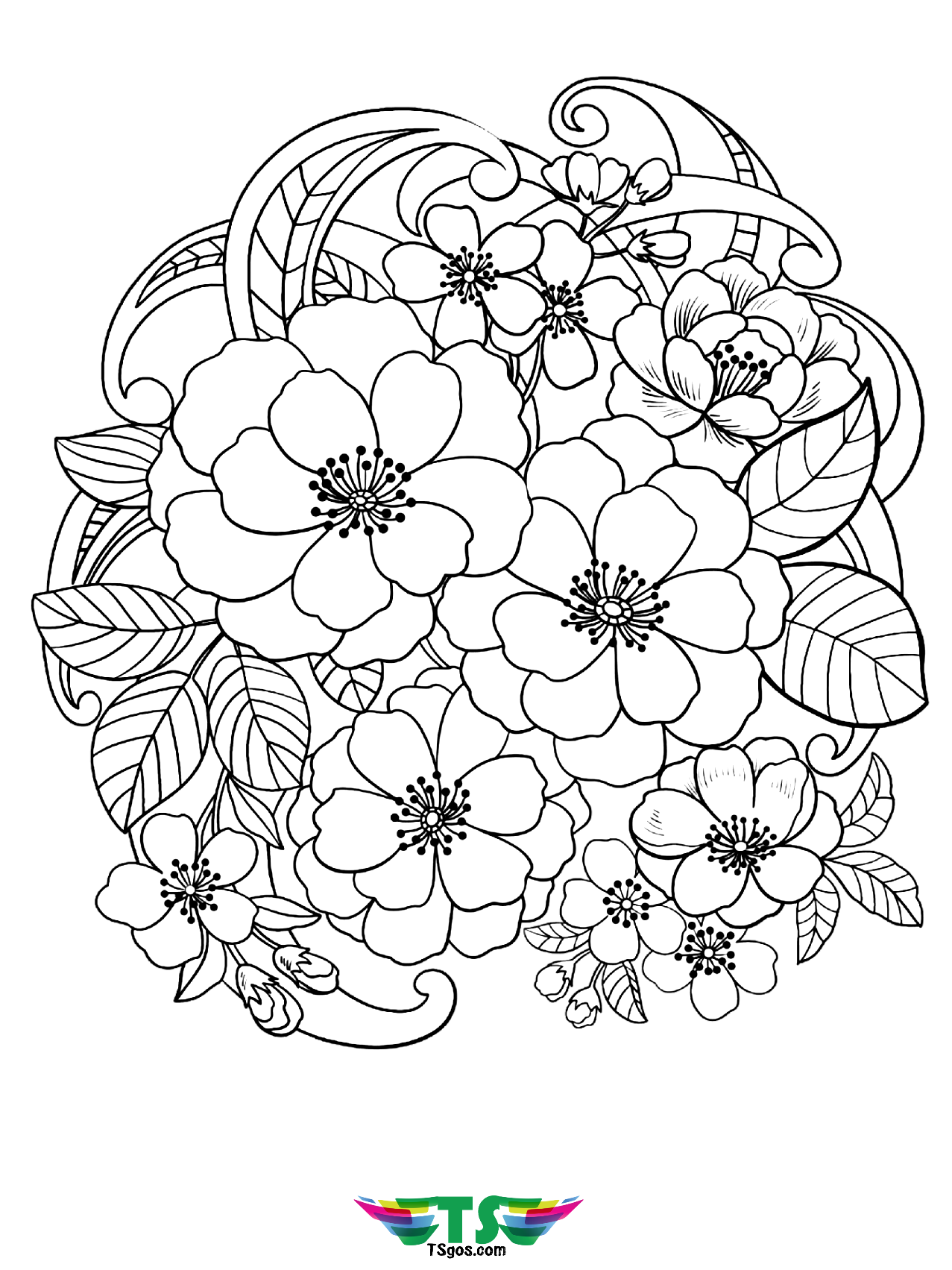 Free printable Beautiful flowers coloring page for kids