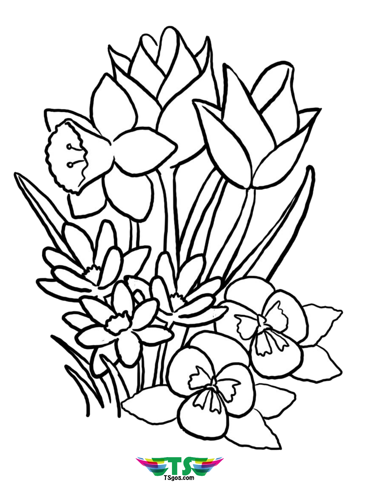 Free download to print beautiful spring flower coloring pages pictures