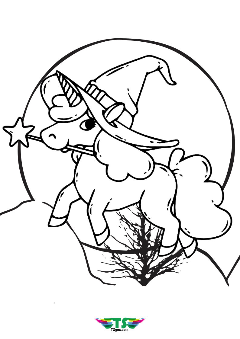 Witch Unicorn Special Halloween Coloring Page   TSgos.com   TSgos.com