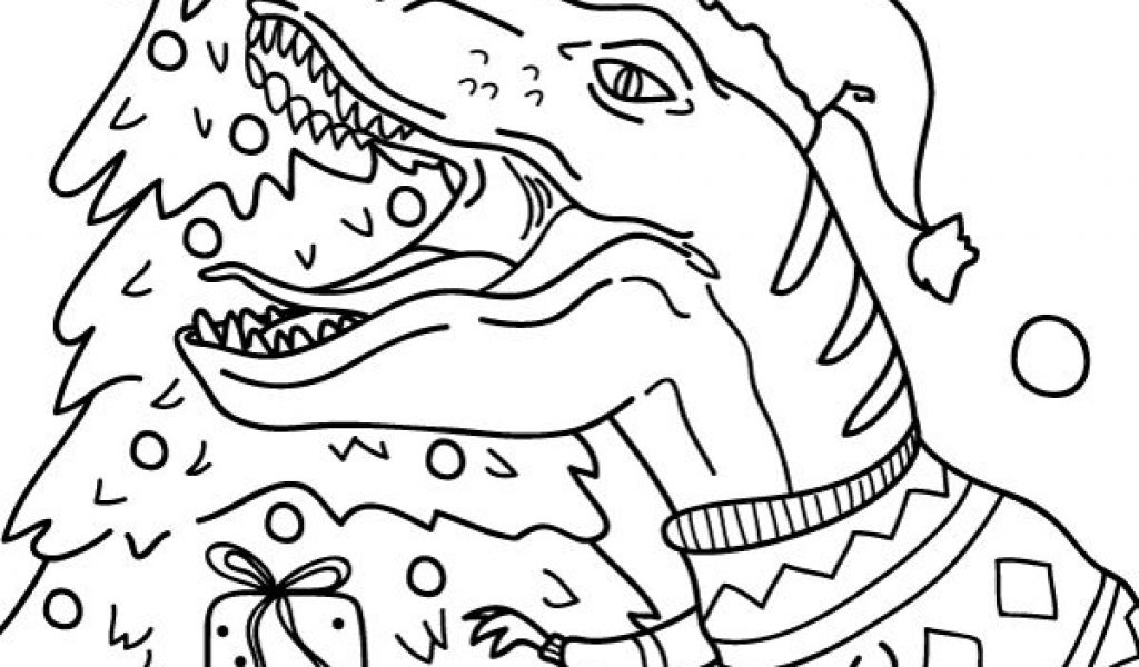 Free printable Christmas dinosaur coloring page. Download it at