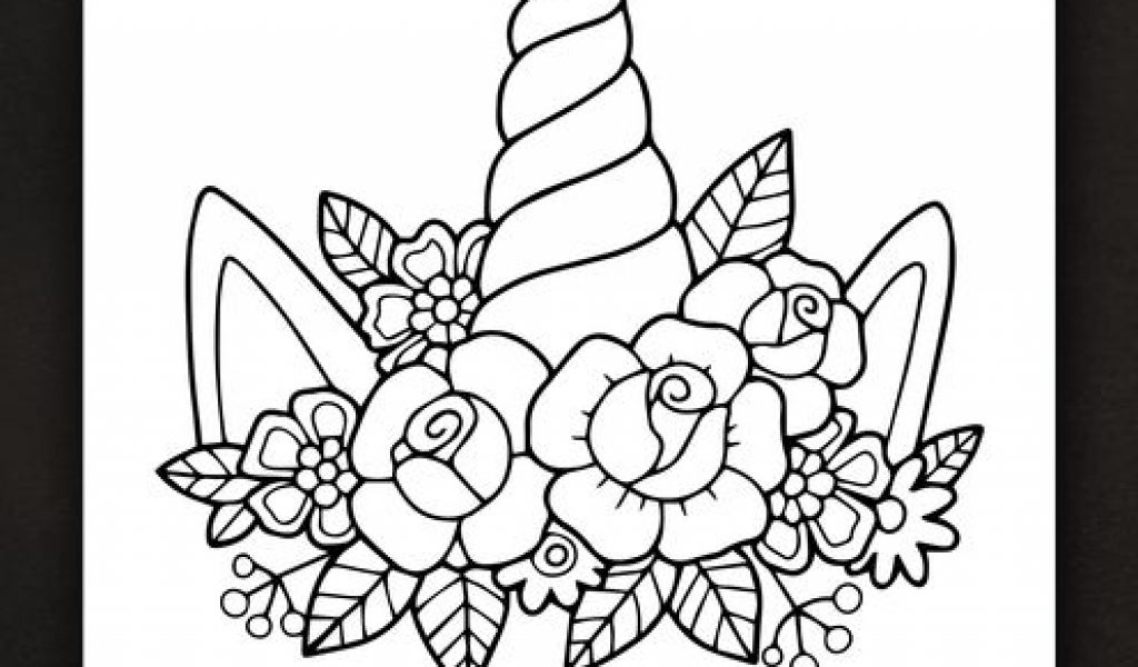 Unicorns Coloring Pages eBook: Unicorn Horn And Flowers - TSgos.com