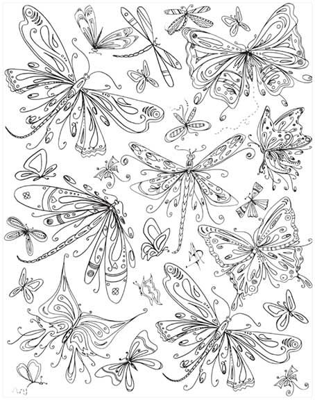 Butterflies & Dragonflies Coloring Page embroidery pattern inspiration