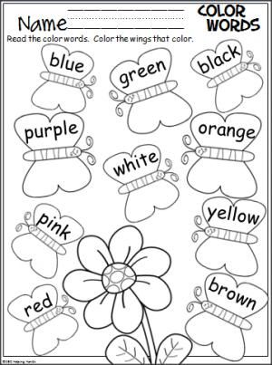 Butterfly Color Words Activity