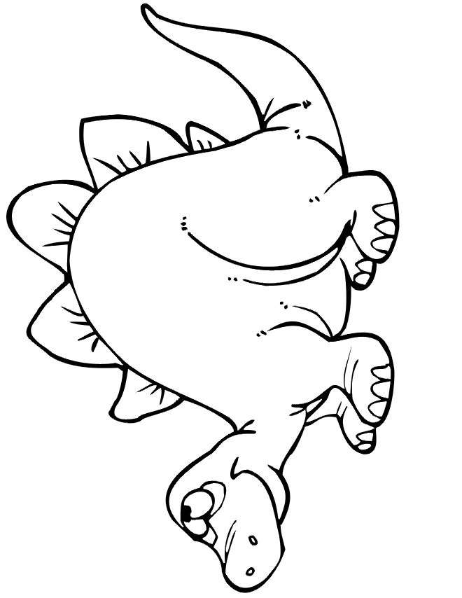 Coloring Page of a smiling stegosaurus.