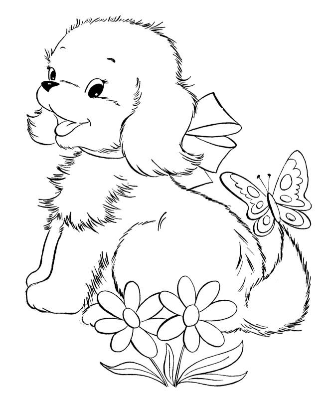 Cute Baby Puppies And Butterfly Coloring Page