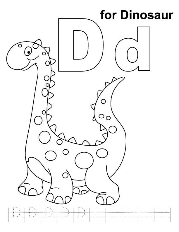 D-for-dinosaur-coloring-page-with-handwriting-practice-Download D for dinosaur coloring page with handwriting practice | Download