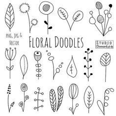 Doodle-Flowers-Clipart-and-Vectors-Hand-Drawn-Flower-and Doodle Flowers Clipart and Vectors - Hand Drawn Flower and Leaf Doodles / Sketch - Nature / Foliage / Botanical Drawings - Commercial Use