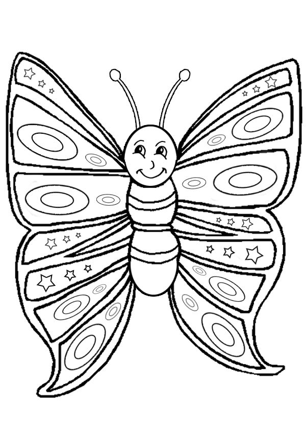 Free Online Smiling Butterfly Colouring Page – Kids Activity Sheets: Animal Colouring Pages