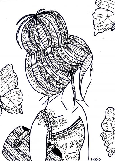 Free coloring page for adults. Girl with tattoo. Gratis kleurplaat voor volwasse… Wallpaper