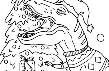 Free printable Christmas dinosaur coloring page. Download it at