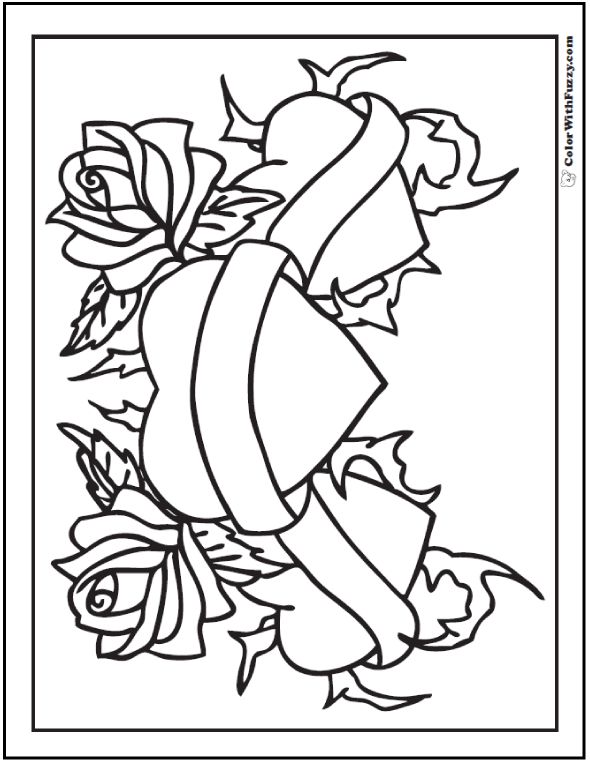 Hearts And Roses Coloring Page