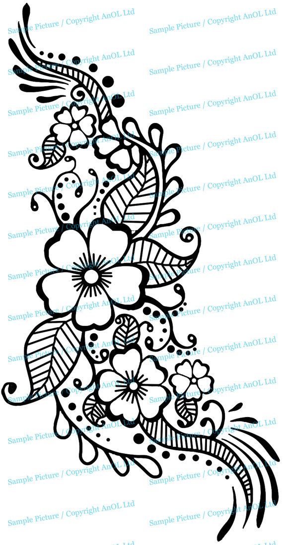 Henna-Tattoo-Wall-Vinyl-Sticker-Floral-Flower-Mandala-Art Henna Tattoo Wall Vinyl Sticker - Floral Flower Mandala Art Paisley Mehndi Indian Decal - Decor Inspired Stencil Black Home Room Joga Mural
