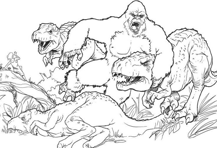 King Kong Fighting With Dinosaurs Coloring Page   #dinosaurs #coloring #pages