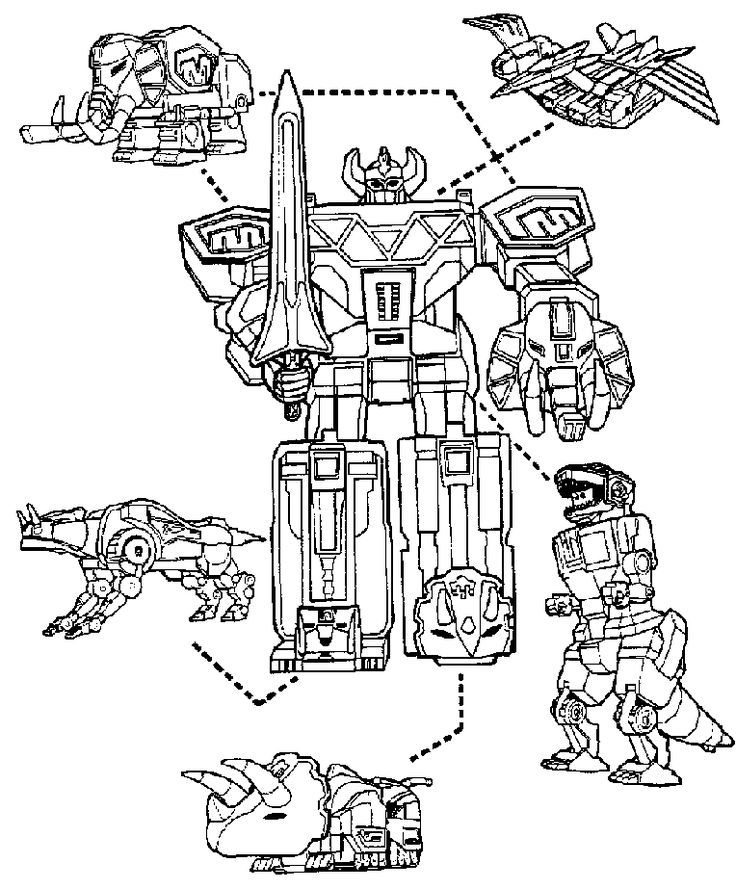 Power-Rangers-–-Megazord-and-dinosaurs-coloring-page-for-boys Power Rangers – Megazord and dinosaurs coloring page for boys #robot #dinosaur...