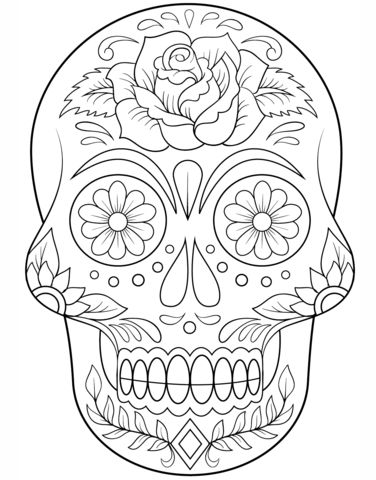 Sugar-Skull-with-Flowers-Coloring-page-from-Day-of-the Sugar Skull with Flowers Coloring page from Day of the Dead category. Select fro...