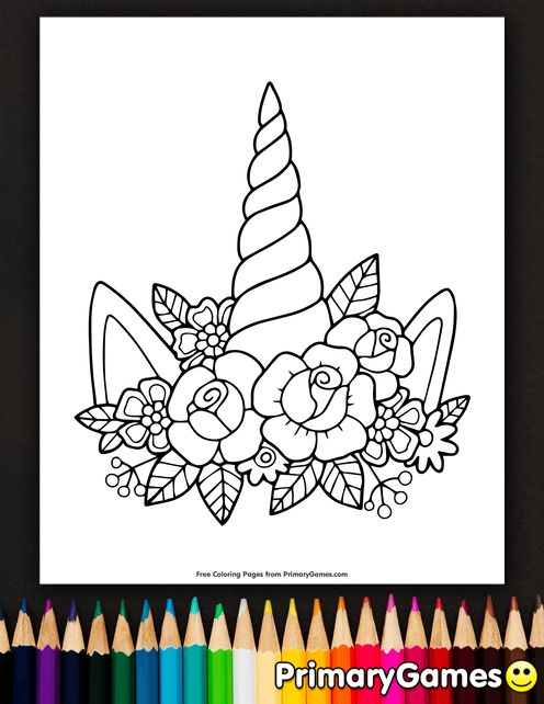 Unicorns Coloring Pages eBook: Unicorn Horn And Flowers