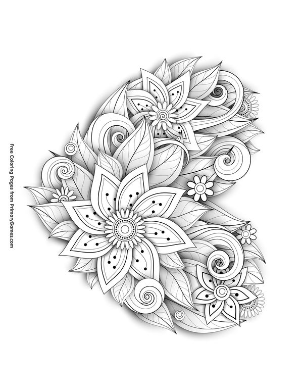 Valentine’s Day Coloring Pages eBook: Flower Heart