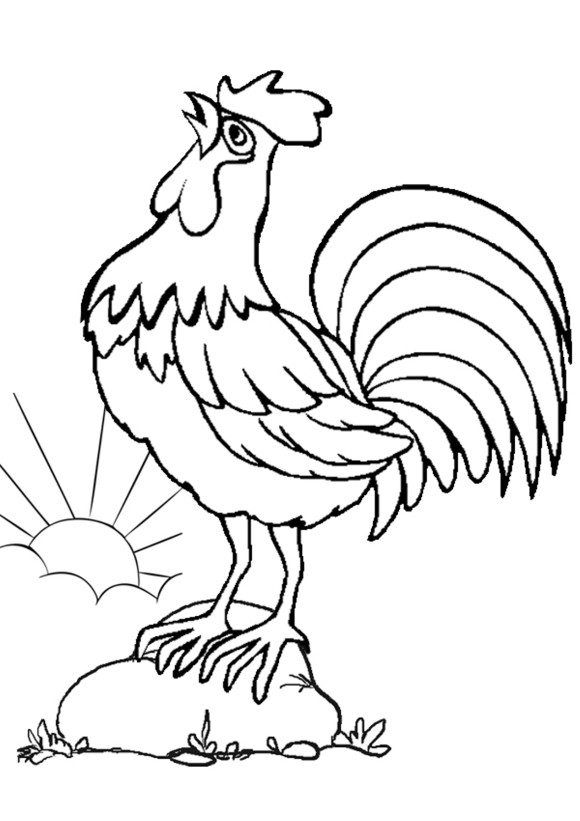 Crowing-Rooster-Farm-Animal-Coloring-Pages Crowing Rooster Farm Animal Coloring Pages