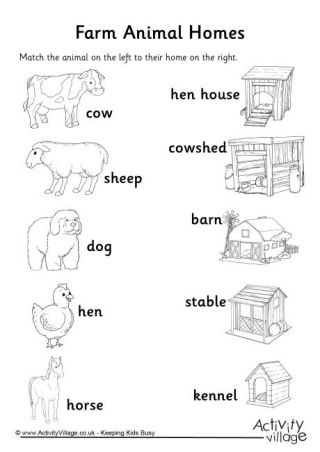 Farm Animal Homes Matchup Worksheet