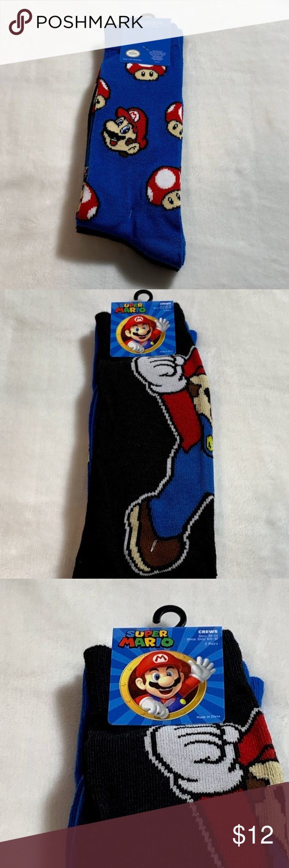 Super Mario 2 pairs Mario Bros Black & Blue Socks Super Mario Men's 2 pairs …