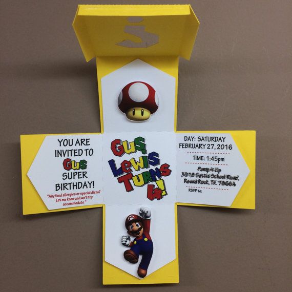 Super-Mario-Exploding-Box-Invitation-made-with-Premium-Cardstock-Measures Super Mario Exploding Box Invitation made with Premium Cardstock (Measures 2.35x2.35x2.35 in - 6x6x6 cm)