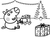 George-Plays-with-Xmas-Train-Coloring-page George Plays with Xmas Train Coloring page