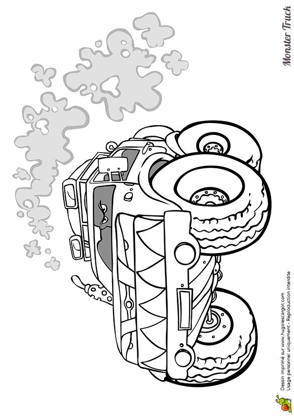 Image-d’un-Monster-Truck-emettant-de-grosses-fumees-a-colorier Image d’un Monster Truck émettant de grosses fumées, à colorier