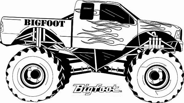 Monster Truck, : Monster Truck Bigfoot Flames Coloring Page