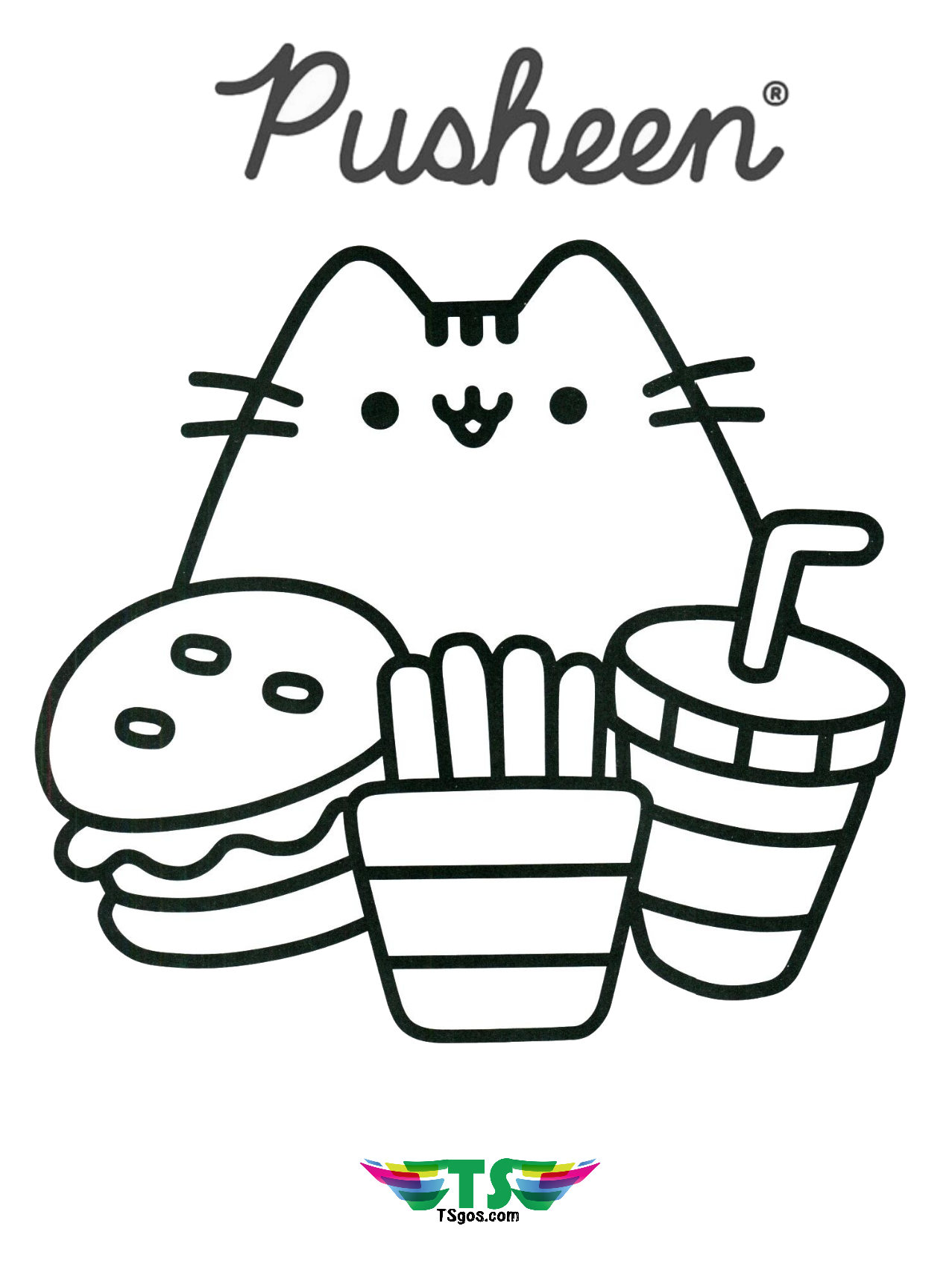 Free download Pusheen the cat coloring page.