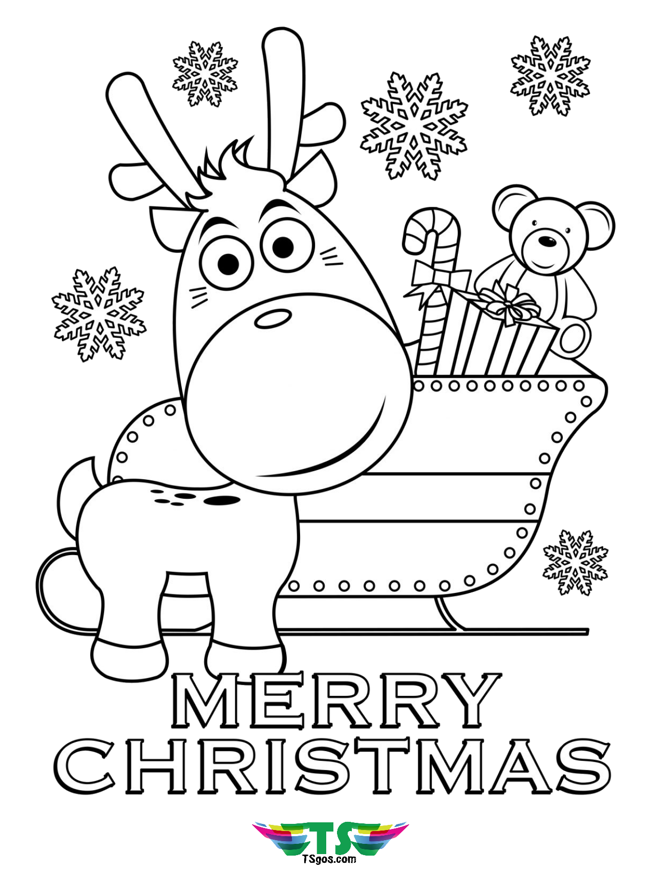 Merry christmas cartoon coloring page.