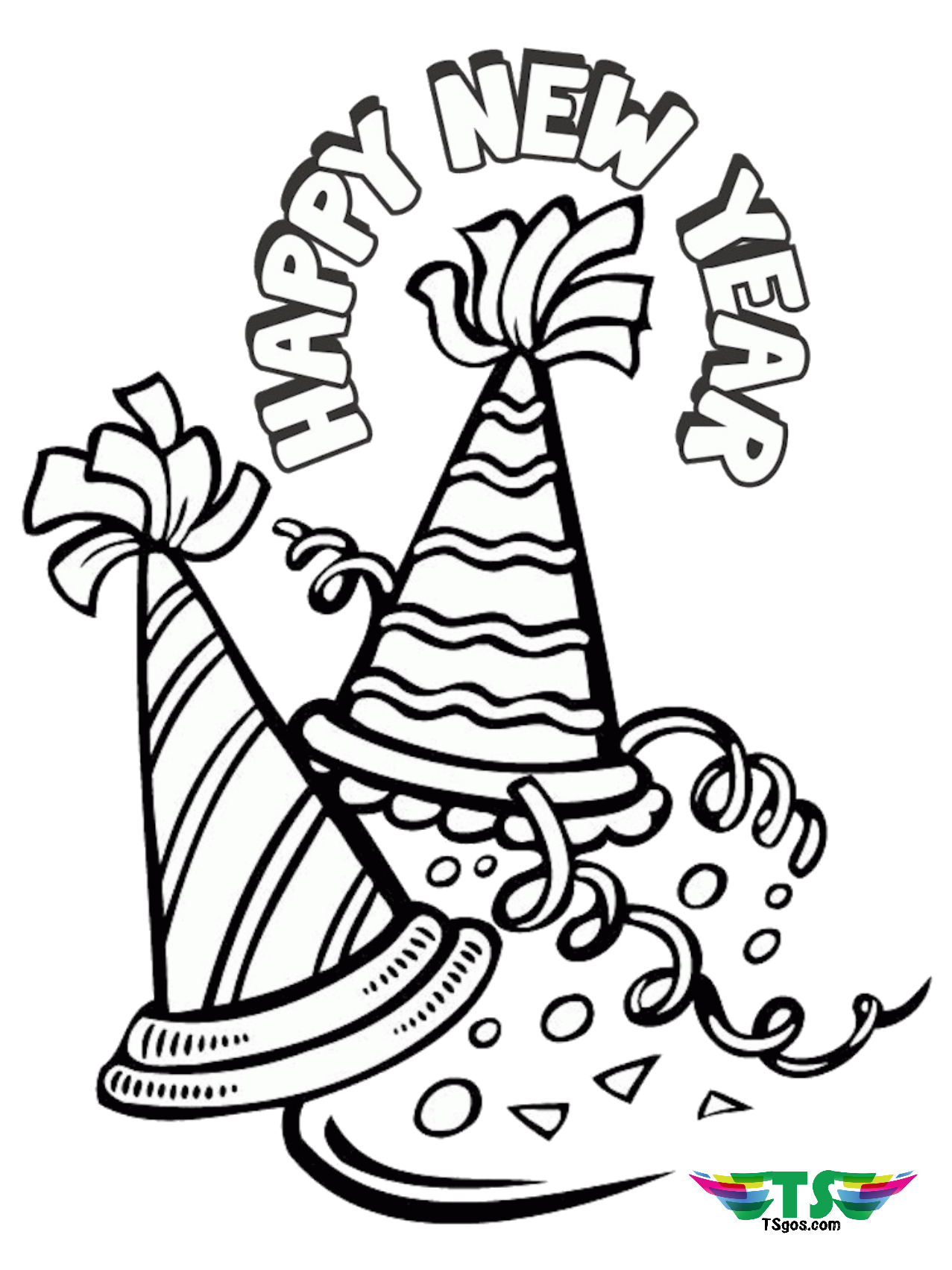 Free download happy new year coloring picture.