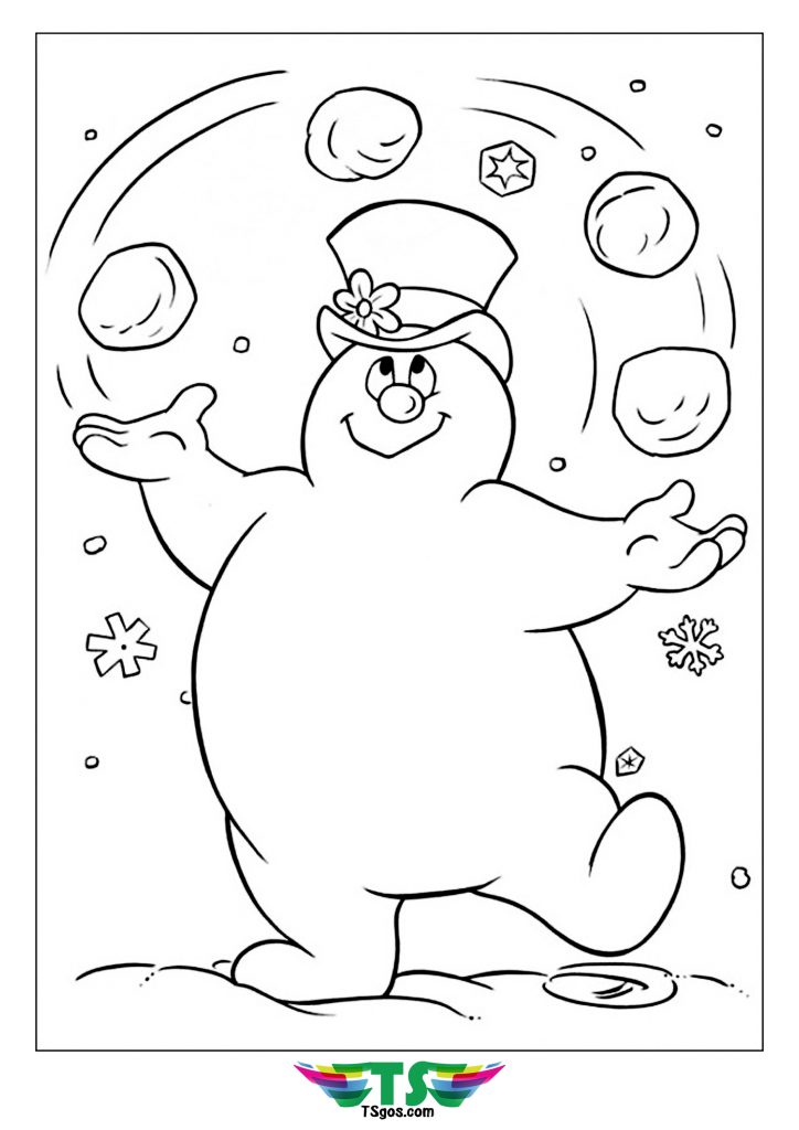 Frosty Snowman Playing Snowball Coloring
