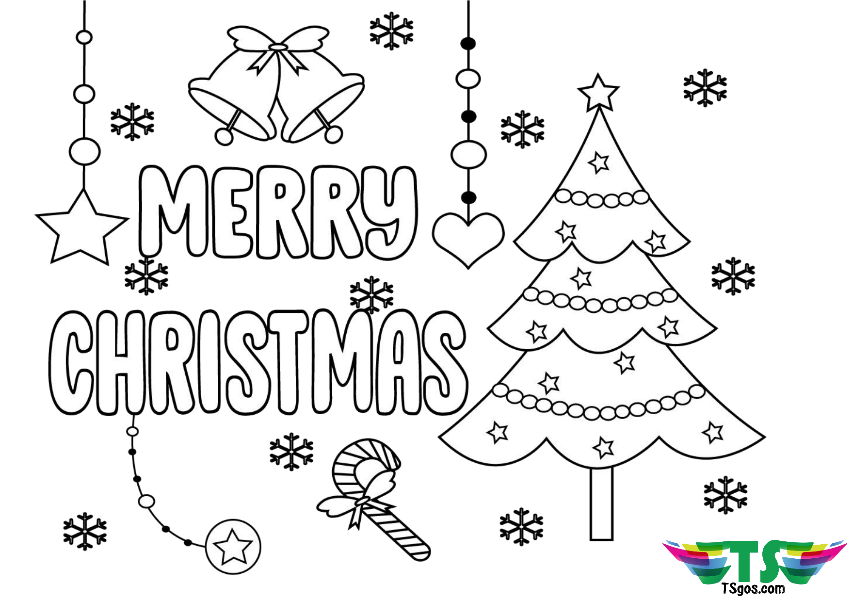 Merry Christmas free printable coloring page.