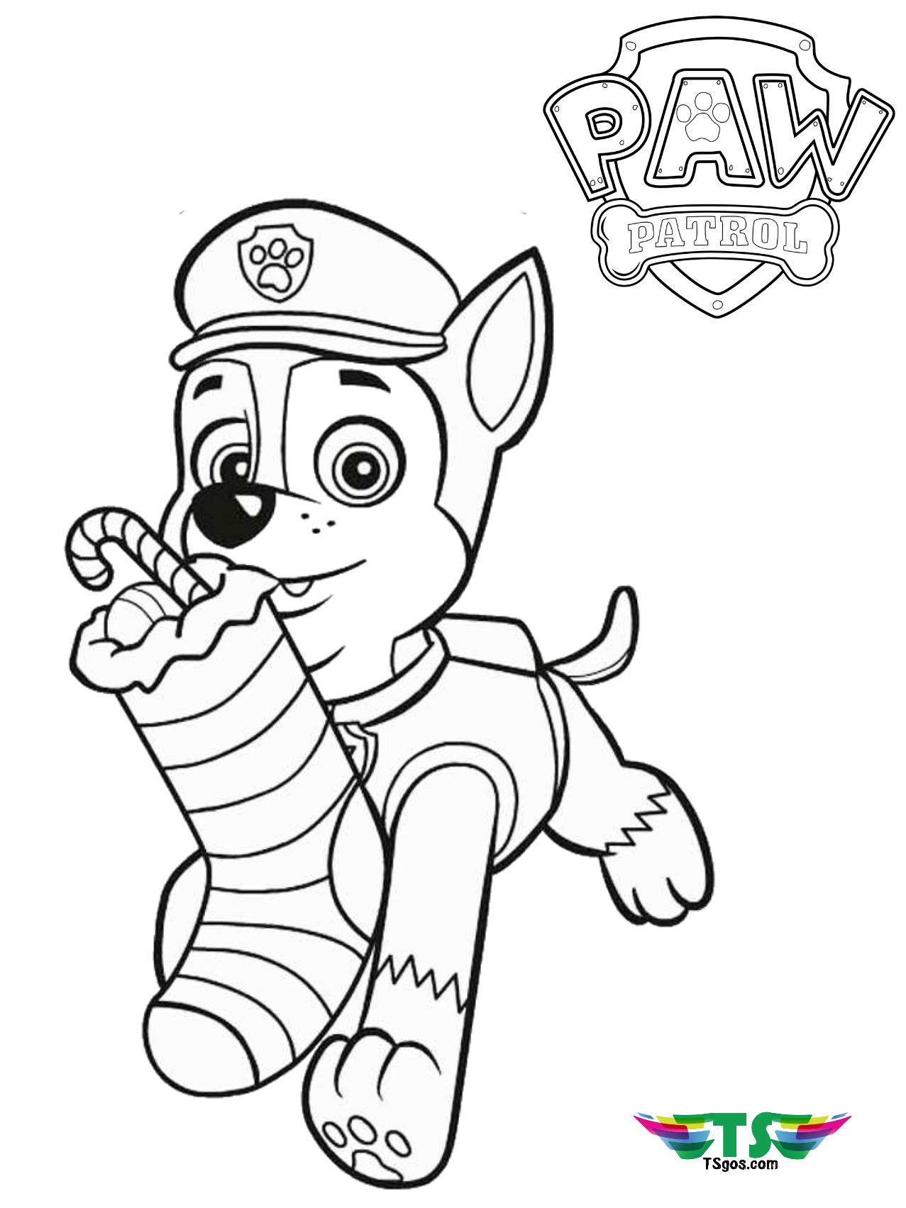 Paw Patrol Merry Christmas coloring page.