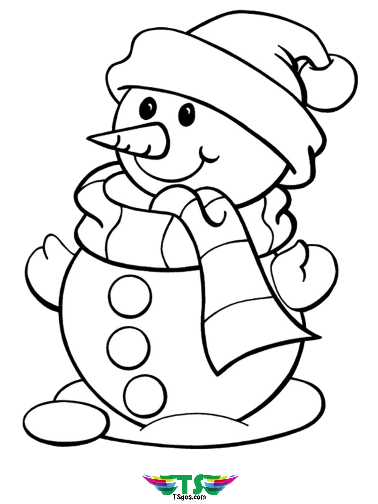 Free printable Winter snowman coloring picture.