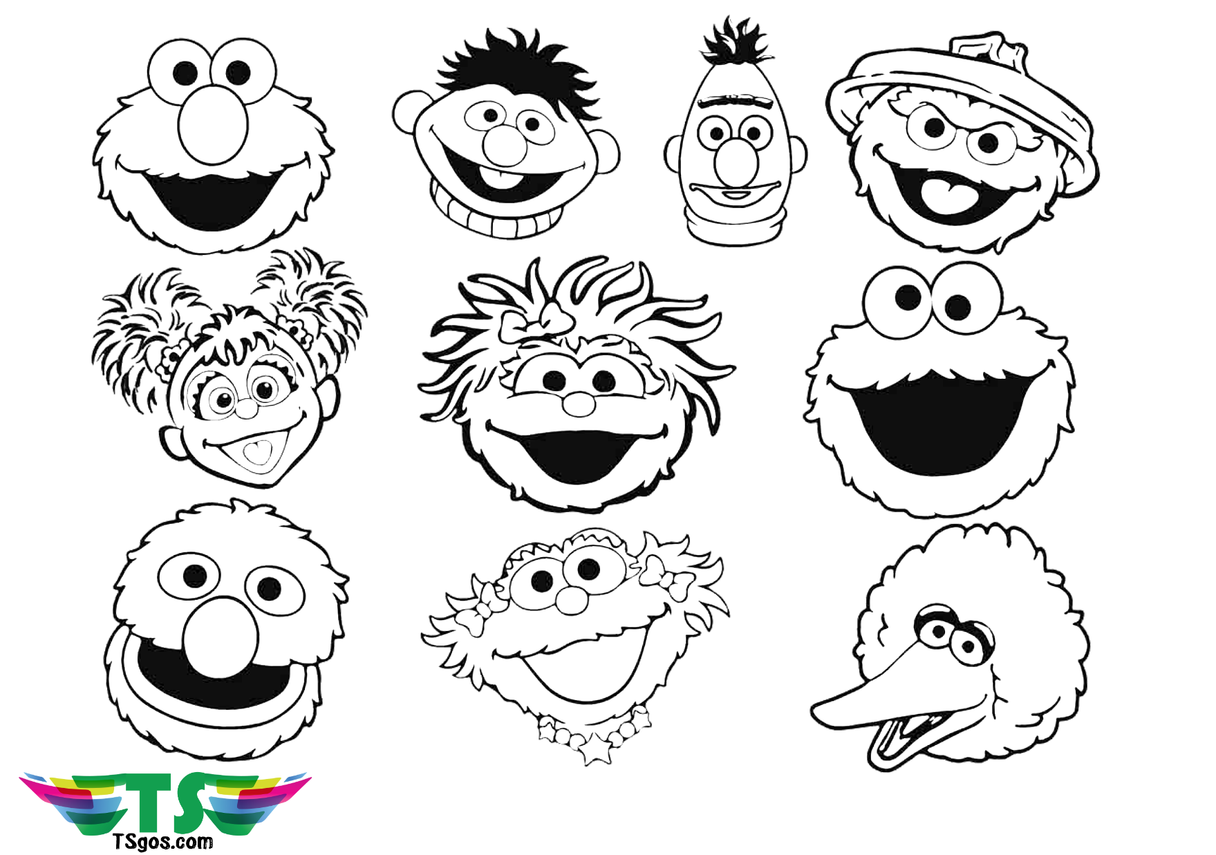 Sesame Street characters coloring sheet