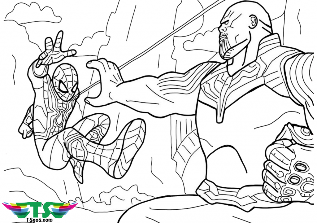 spiderman-va-thanos-coloring-page-1024x720 Free download to print Spiderman vs Thanos coloring pages
