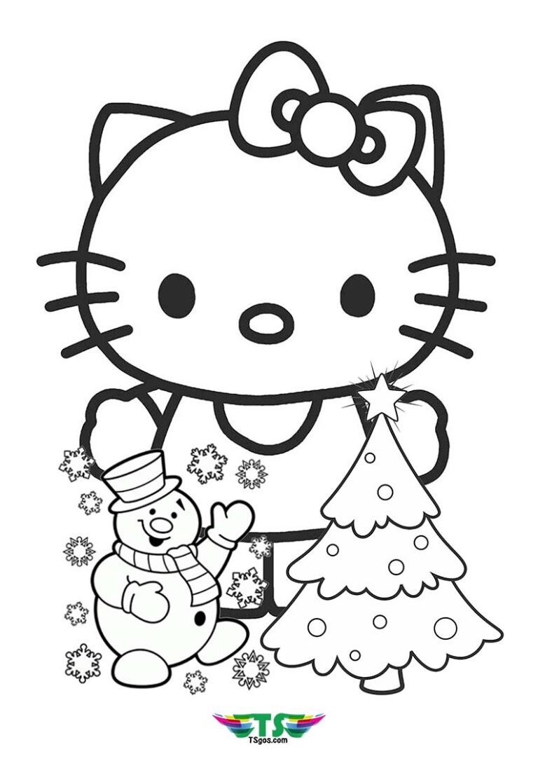 Hello Kitty and Snowman Christmas Coloring Page - TSgos.com - TSgos.com