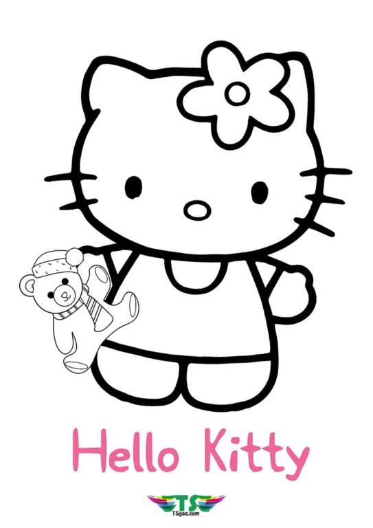 Hello Kitty and Teddy Bear Coloring Page For Kids