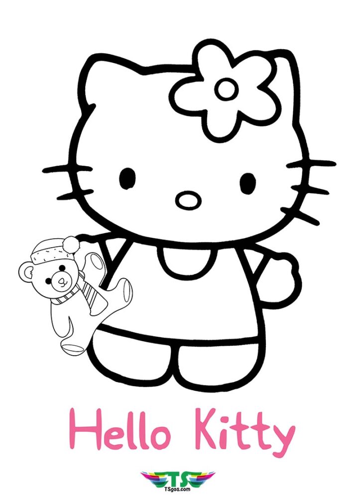 Download Hello Kitty and Teddy Bear Coloring Page For Kids - TSgos.com