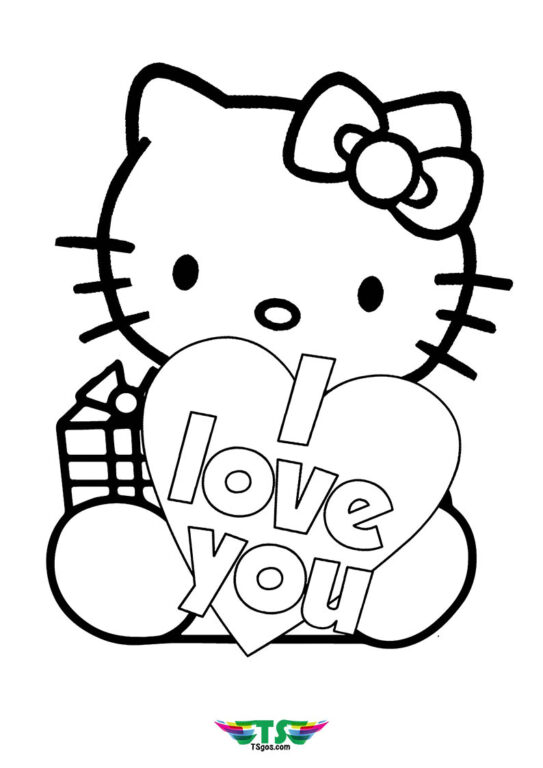I Love U Hello Kitty Coloring Page