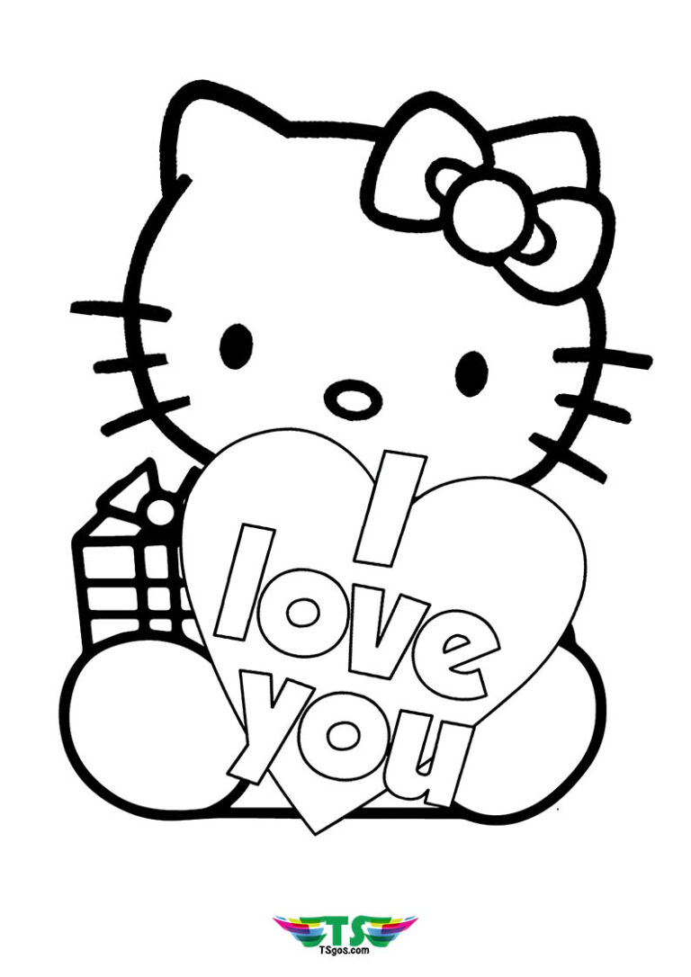 I Love U Hello Kitty Coloring Page | TSgos.com