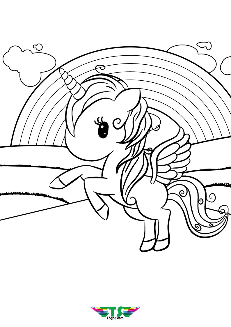Unicorn Over The Rainbow Coloring Page