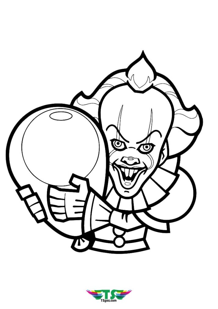 Freaky Clown Halloween Coloring Page - TSgos.com - TSgos.com