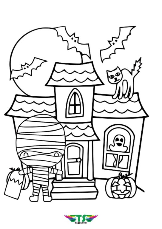 Mummy House Halloween Coloring Page