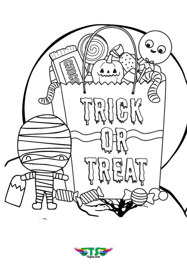 Trick Or Treat Halloween Coloring Page - TSgos.com - TSgos.com