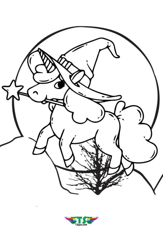 Witch Unicorn Special Halloween Coloring Page