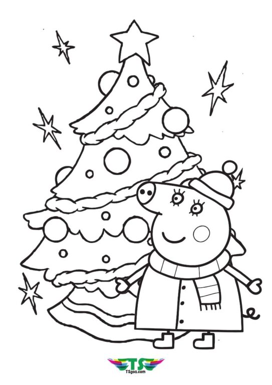 Peppa Pig Christmas Tree Coloring Page