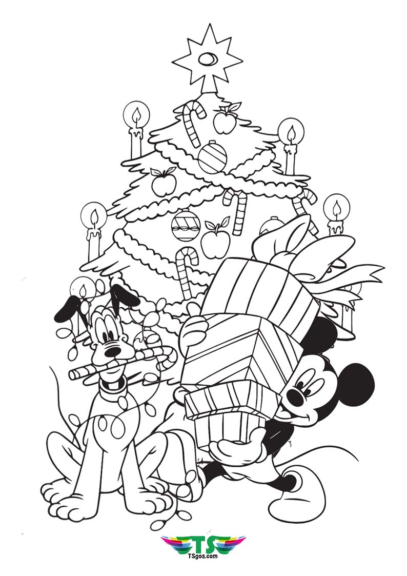 Pluto and Mickey Disney Christmas Coloring Pages