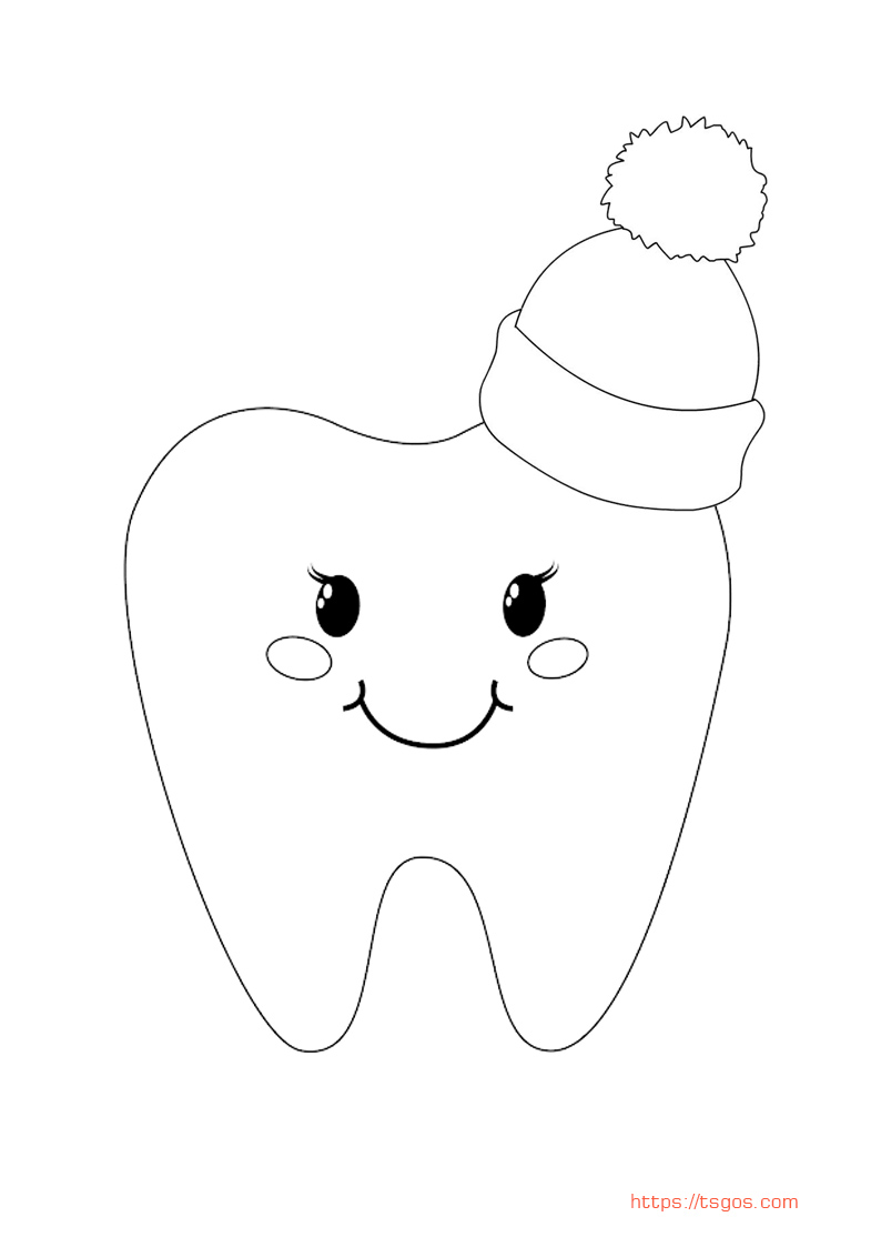 Kawaii Tooth Coloring Page For Kids